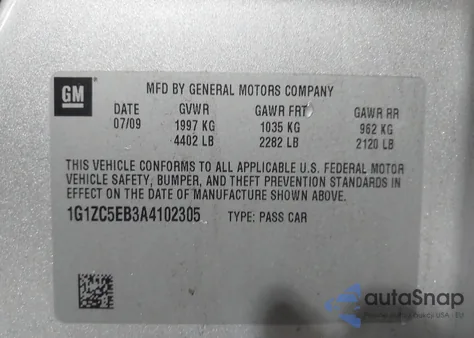 2010 Chevrolet Malibu Lt from USA, damaged, VIN 1G1ZC5EB3A4102305